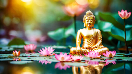 Buddha on a lotus Nature blurred background