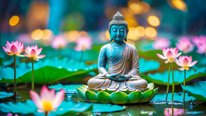 Wall Mural - Buddha on a lotus Nature blurred background