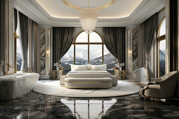 Wall Mural - Majestic Marble white room. Floor studio. Generate Ai