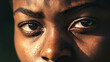A close-up of an African American woman's eyes, reflecting her deep emotions and the darkness
