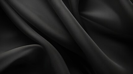 Macro photography captures the intricate texture of black tulle textile fabric, revealing its delicate intricacies.