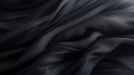 Macro photography captures the intricate texture of black tulle textile fabric, revealing its delicate intricacies.