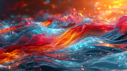Wall Mural - abstract neon wave art with vibrant neo-figurative style design
