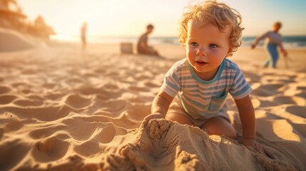 Sticker - child playing on the beach