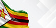 Zimbabwe national flag cloth fabric waving on beautiful white Background.