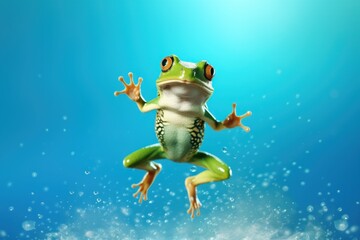 Wall Mural - Happy frog jumping and having fun.