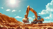 An Excavator Mining Clay On A Sunny Day