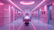 A pink MRI machine magnetic resonance  in a pink room with pink lighting in modern hospital