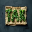Brokuły tekst TAK! Słowo YES powstało z brokułów. Zieloni i brokuły zostały połączone w kształt napisu YES. Brokuły i zielenina bardzo się starały. Napis Tak brokuły!.
