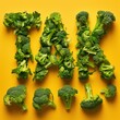 Brokuły tekst TAK! Słowo YES powstało z brokułów. Zieloni i brokuły zostały połączone w kształt napisu YES. Brokuły i zielenina bardzo się starały. Napis Tak brokuły!.