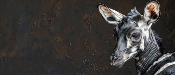 Wall Mural -  a close up of a zebra's face with water droplets on it's face and a black background.