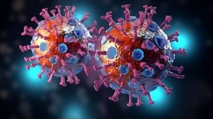 Wall Mural - Glowing energy balls shine in a 3D illustration, forming a biology backdrop. The image symbolizes a remedy against the coronavirus outbreak and epidemic.