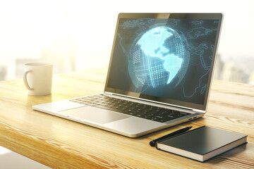 Wall Mural - computer monitor with digital america map, global technology concept. 3d rendering