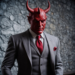 devil ilustration with horns OR businessman with horns OR devil with formal dress or devil with horns or devil in red suit or devil in red shirt