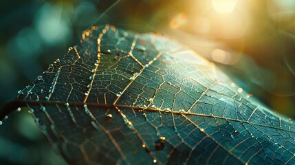 spider web with dew drops macro