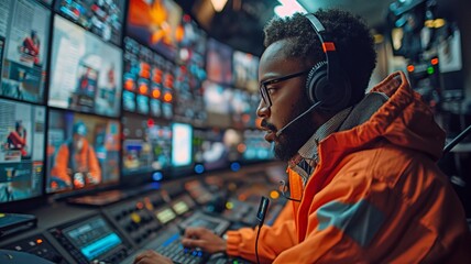 Working in a control room is a TV operator.
