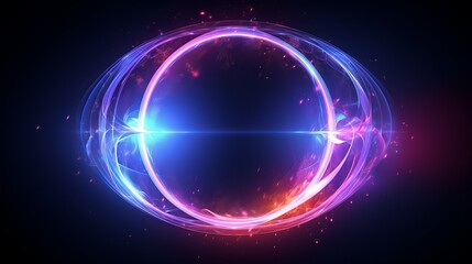 Abstract background. Elegant glowing circle. Light ring. Atoms and electrons. Sparking particle. Luxury streaks. Colorful ellipse. Glint sphere. Bright border. Energy ball. Physics concept 