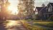 © PhornpimonNutiprapun - A Houses In A Suburban Neighborhood At Sunset.