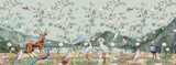 Fototapeta Londyn - Chinoiseries style Seamless pattern with peonies trees, butterfly and birds . Vector.