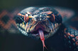 Close-up of a snake's muzzle with its tongue hanging out