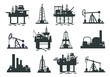 Oil platform silhouette. Offshore petroleum jack derrick tower, energy industry gas extraction plant, fuel production and transportation. Vector illustration
