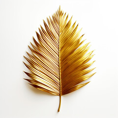 Wall Mural - golden palm leaf on white background сreated with Generative Ai