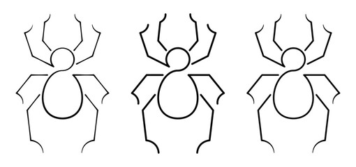 Line art spider symbol. Simple minimalist line spider, graphic insect - isolated design element for symbol, icon, brand sign, logo, etc. Black and white vector illustration.