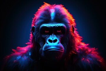 Wall Mural - Bold Neon monkey portrait. Cool face. Generate Ai