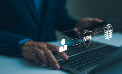 Wall Mural - virtual private network encryption connection concept. using vpn for secure internet access. a busin