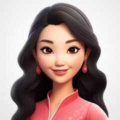 Wall Mural - Memoji, beautiful smiling Chinese woman сreated with Generative Ai