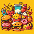 food cartoon vector icon illustration food object icon concept isolated yellow background