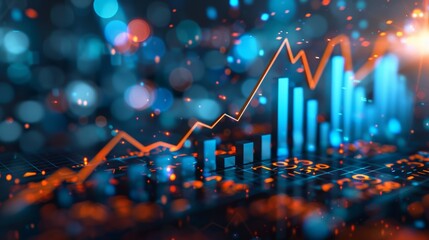 The 3d growth business graph on success financial represents profit and revenue growth, accompanied by a hovering arrow indicating positive market trends