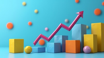 The 3d growth business graph on success financial represents profit and revenue growth, accompanied by a hovering arrow indicating positive market trends