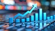 © ND STOCK - The 3d growth business graph on success financial represents profit and revenue growth, accompanied by a hovering arrow indicating positive market trends