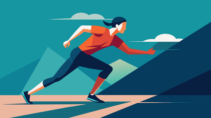 Wall Mural - A woman running on a mountain trail