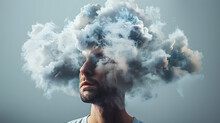 Mans Head Inside Cloud Mental Health Concept Illustration