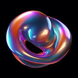 Fototapeta Perspektywa 3d - inflated freeform 3D shape with holographic effect, with gradients, on a black background сreated with Generative Ai