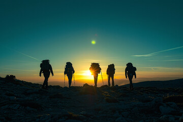 Wall Mural - group of people at sunset - friendship