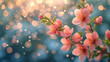 Magical meadow, full of blossoming spring flowers. Mothers day, Valentineas Day, wedding background. . Horizontal banner.
