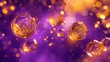 Golden shimmery core bubbles against purple background. Gold sphere. 
