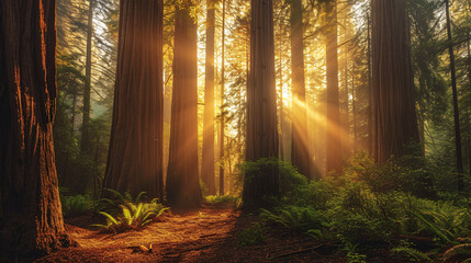 Wall Mural - sun rays in the forest