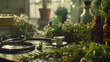 With a cinematic flair, the camera captures the stethoscope, essential oil bottles, and bundles of medical herbs from various angles, their arrangement on the table conveying a sen