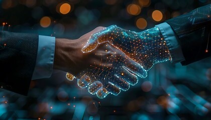 Wall Mural - Leadership in Transition: Embracing AI Technology through Holographic Handshake