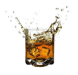 Sticker - Whiskey splashing out of glass on white background