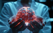 © LouLou - A close-up exploration of a scientist's hands delicately cradling a glowing brain hologram in a cutting-edge data center, symbolizing the forefront of advanced neurology research and technology