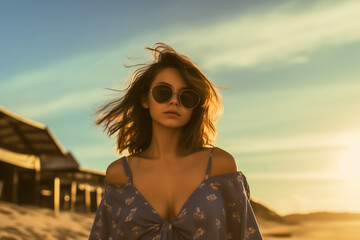 Wall Mural - Portrait of young woman on the beach