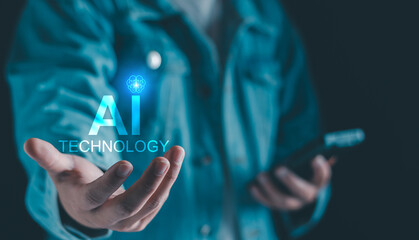 Wall Mural - chat robot ai assistant concept. business man show smart ai chatbot. modern technology ai or artific