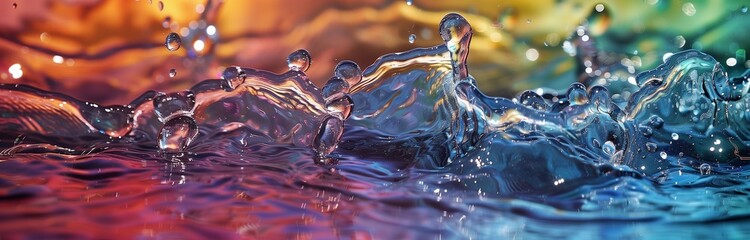 Wall Mural - close up of water in rainbow colors splashing in transparent tank for background