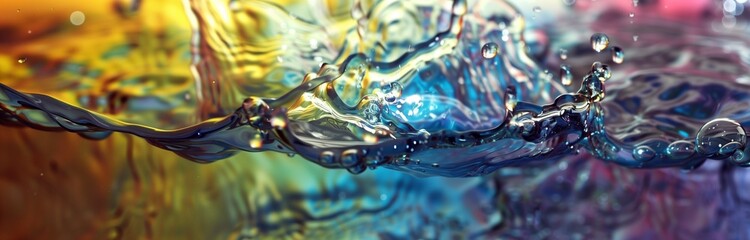 Wall Mural - close up of water in rainbow colors splashing in transparent tank for background