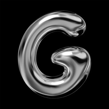 3D chrome letter G of English alphabet, Y2K retro typeface with inflated balloon bubble font style, liquid metal texture, glossy shiny fluid surface, vector isolated